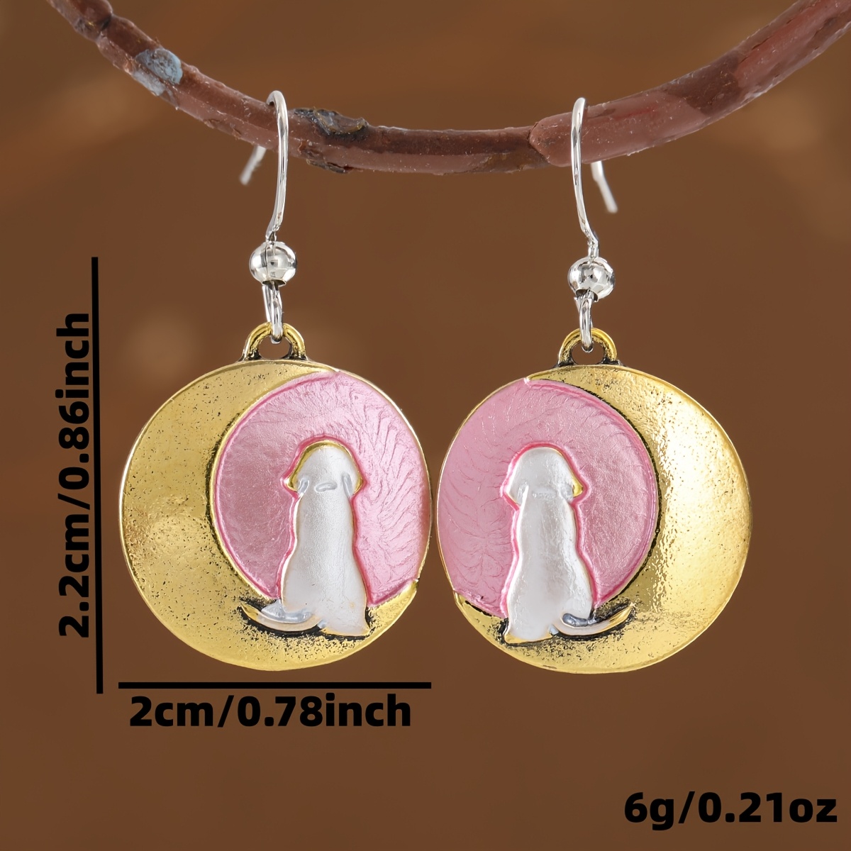 Women's Retro Distressed Two-Tone Dog Moon Earrings, Girly Style